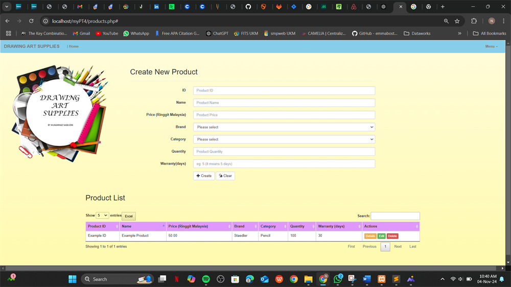 Product catalog — admin panel