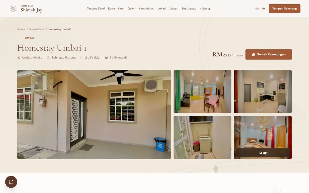 Homestay Umbai 1 detail page with photo grid