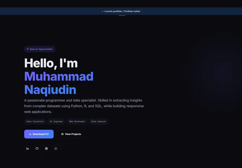 Earlier version of the portfolio website