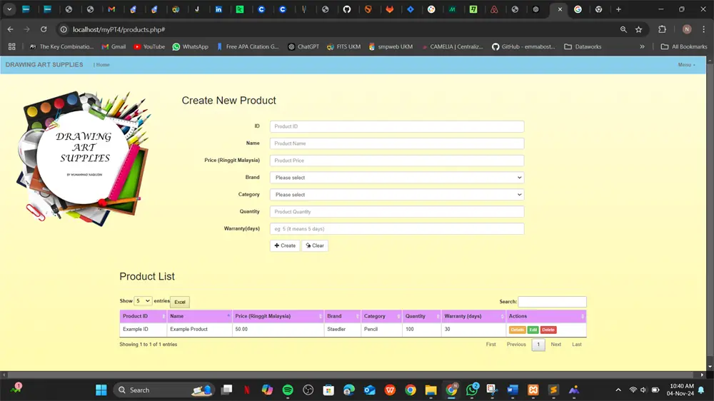 Product catalog admin panel