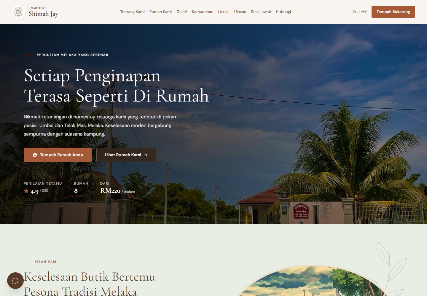 Homestay Shimah Jay website UI