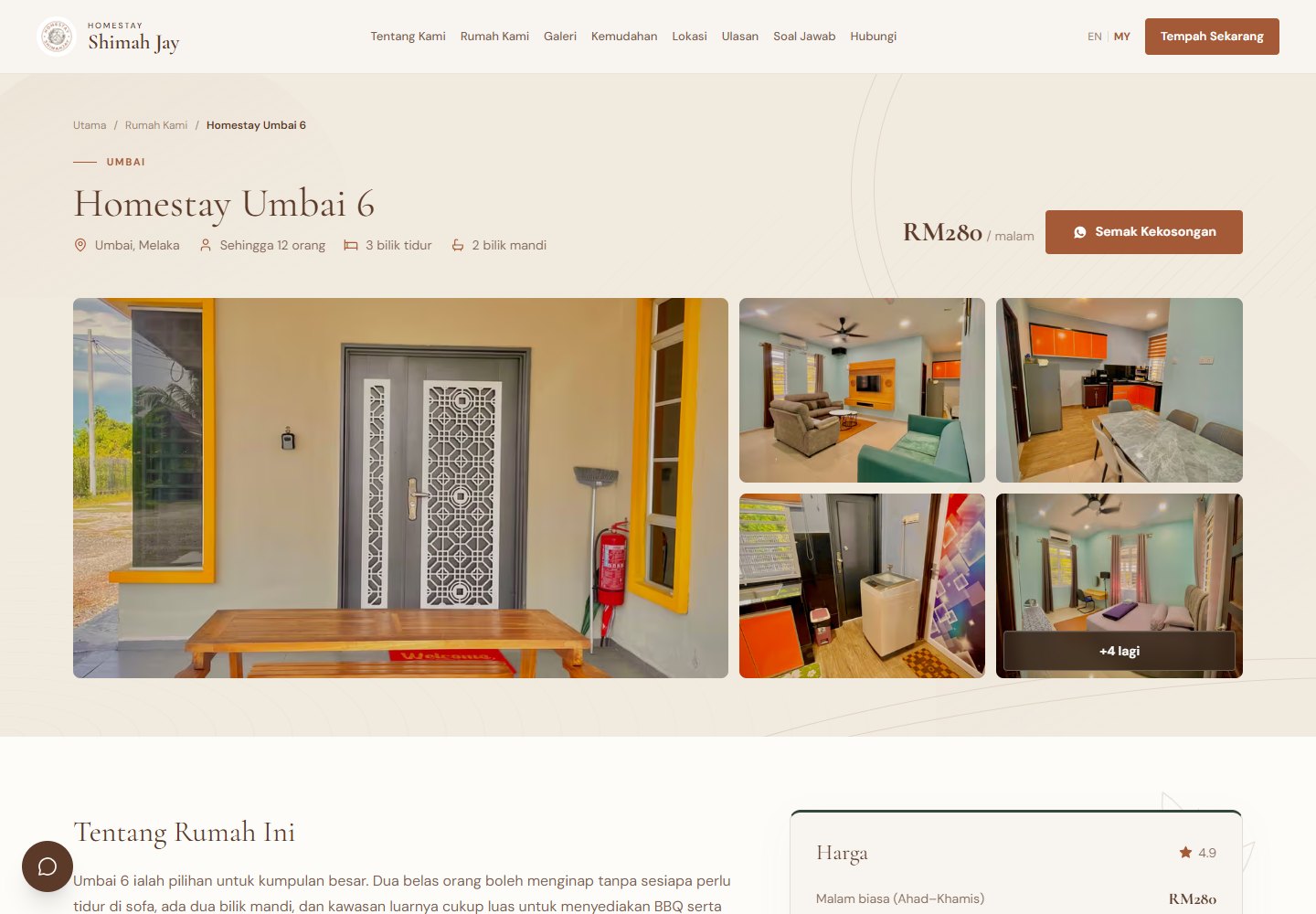 Homestay Shimah Jay — house detail interface