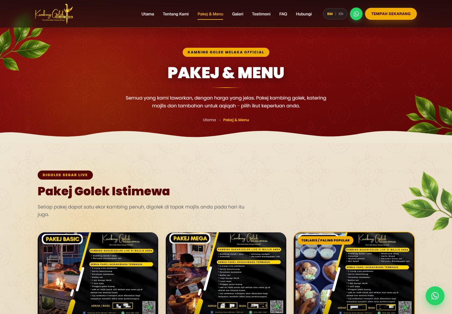 Kambing Golek Melaka Official — package listing interface